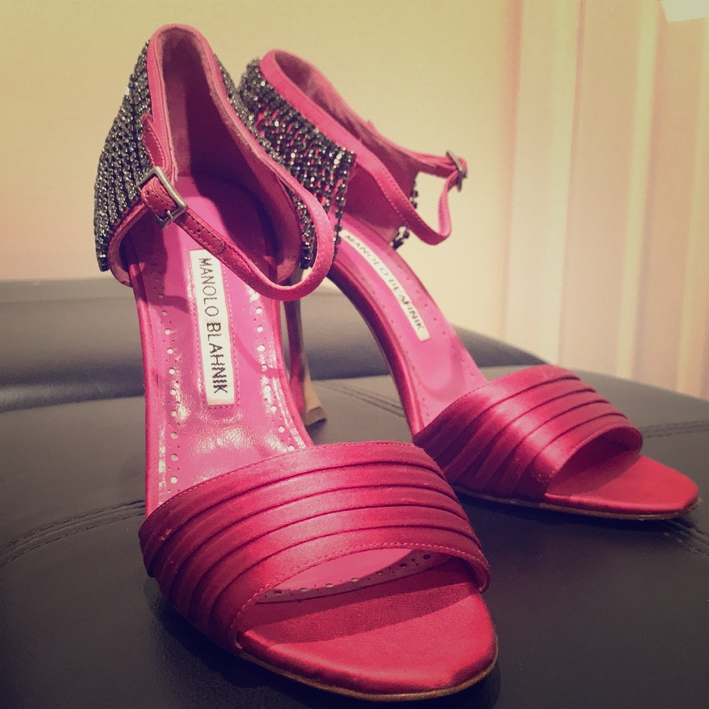 Manolo Blahnik Sidina Satin Heel Sandals